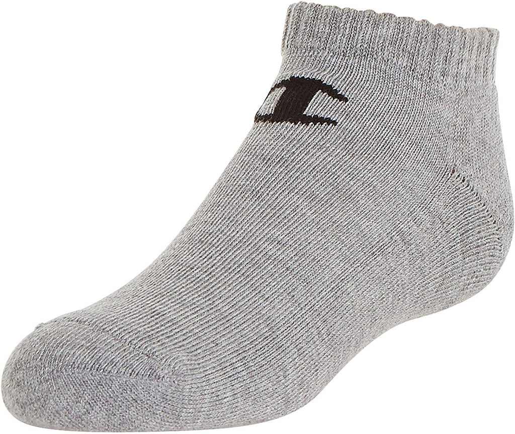 Champion Kids' Big 6-Pack Socks in Quarter or Low Cut, Oxford Gray, 9-11