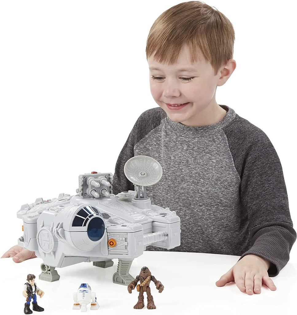 Playskool Heroes Star Wars Galactic Heroes Millennium Falcon 2-in-1 Vehicle Playset, Toys for Kids Ages 3 and Up, Han Solo, Chewbacca, R2-D2 2.5-inch Figures