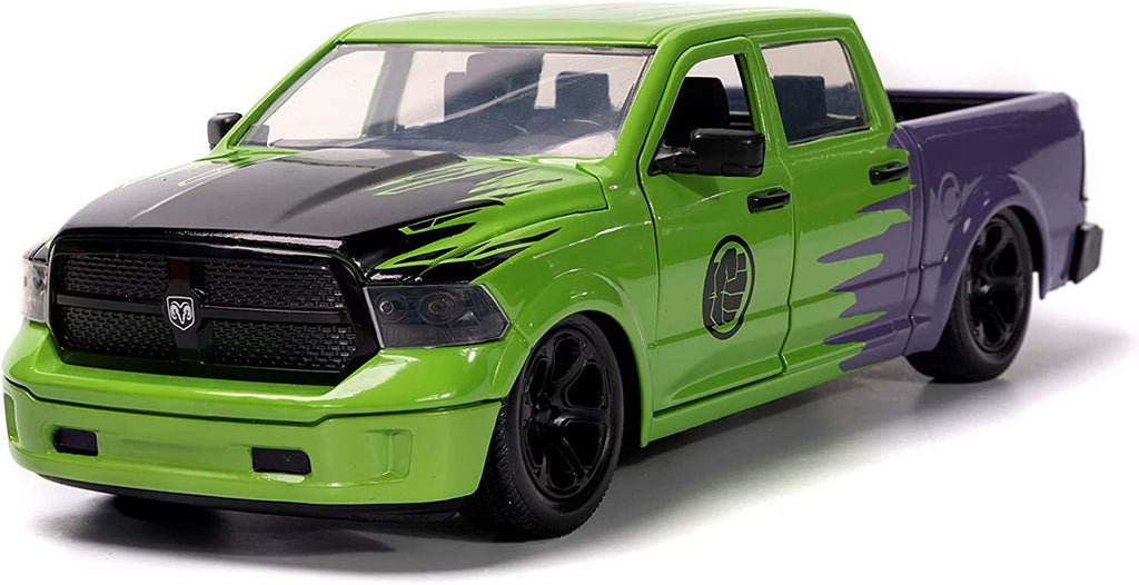 Marvel 1:24 Dodge Ram 1500 Die-Cast Car & 2.75" Incredible Hulk Figure, Toys for Kids and Adults