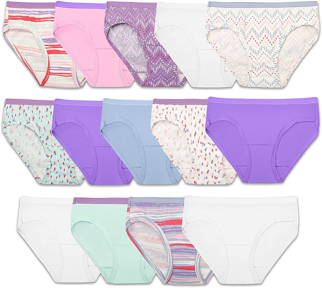Fruit of the Loom Girls' Cotton Hipster Underwear, 14 Pack - Fashion Assorted, 4