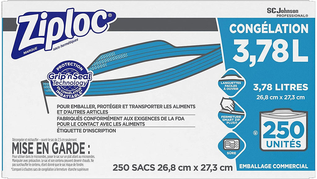 SC Johnson Professional Ziploc Freezer Bags, For Food Organization and Storage, Double Zipper, Gallon, 250 Count