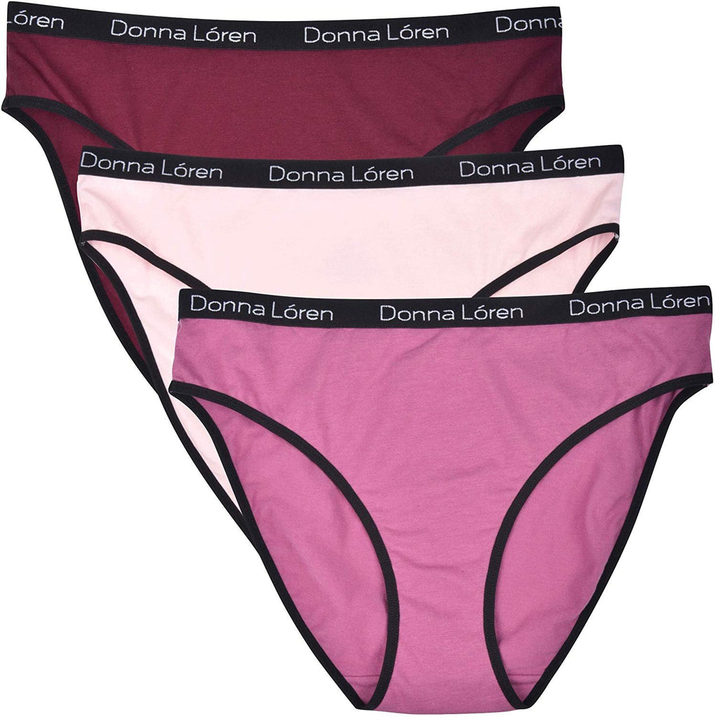 Donna L'oren Women's Hi-Cut Briefs 3-Pack Printed Waistband Panties S-XL