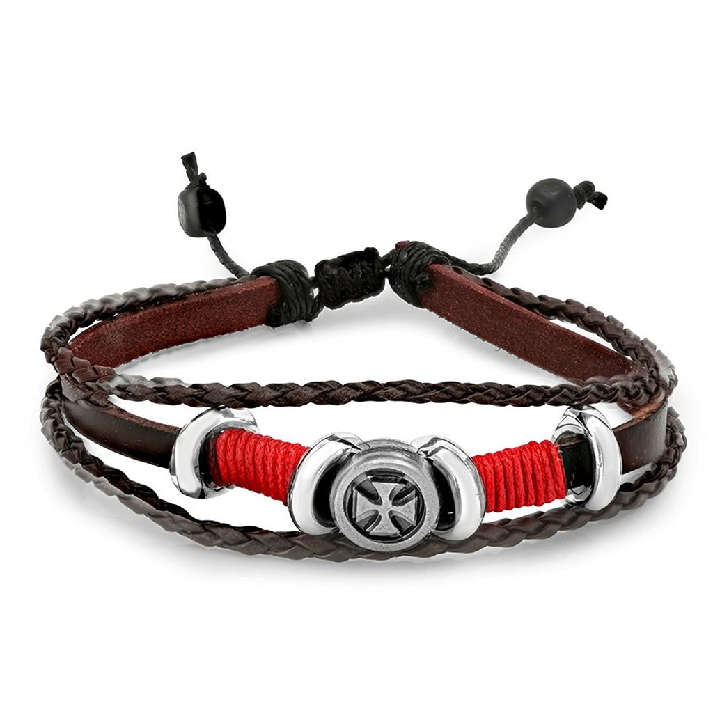 Mens Assorted Genuine Leather Cross Bracelets Wraps Braided