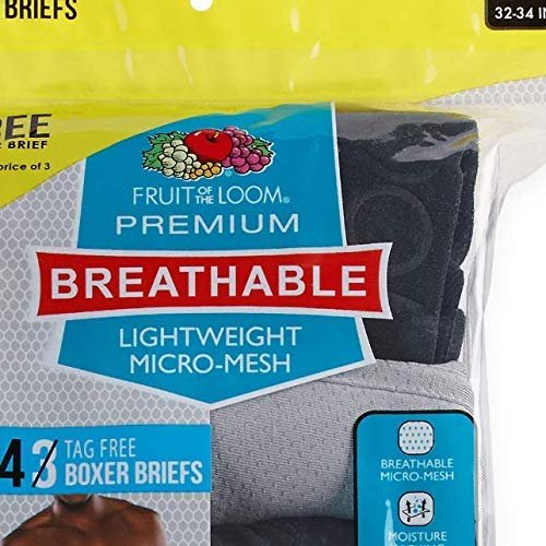 Fruit of the Loom Men's Breathable Boxer Brief 4 Pack, Black/Gray Medium