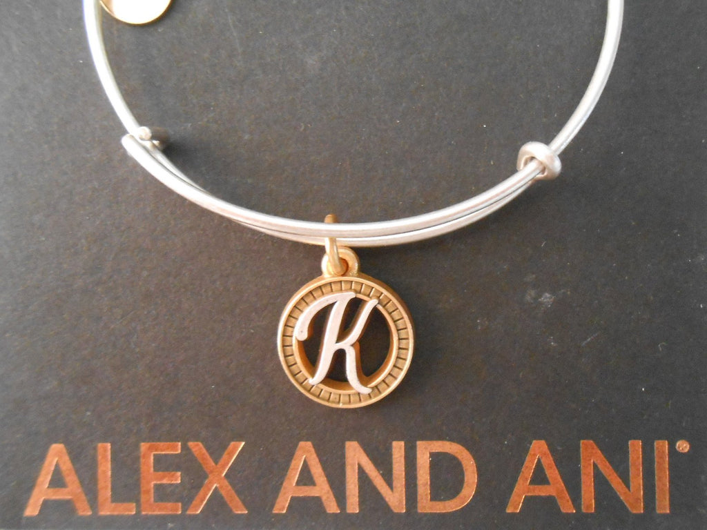 Alex and Ani Initial K Two-Tone Charm Bangle Bracelet - Rafaelian Gold and Silver Finish - A18EBINT11TTRS