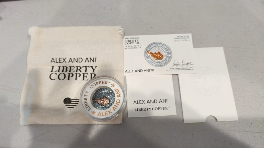 Alex and Ani Liberty Copper Carry Light Medallion, Coin, .925 Sterling Silver