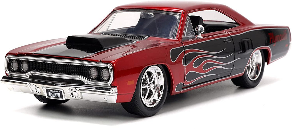 Jada Toys Big Time Muscle 1:24 1970 Plymouth Road Runner Die-cast Car Red/Black Flames, Toys for Kids and Adults