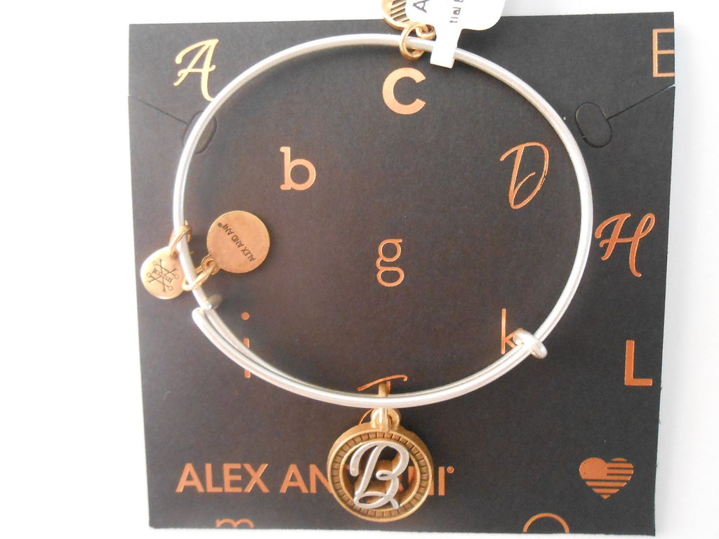 Alex and Ani Initial B Two-Tone Charm Bangle Bracelet - Rafaelian Gold and Silver Finish - A18EBINT02TTRS
