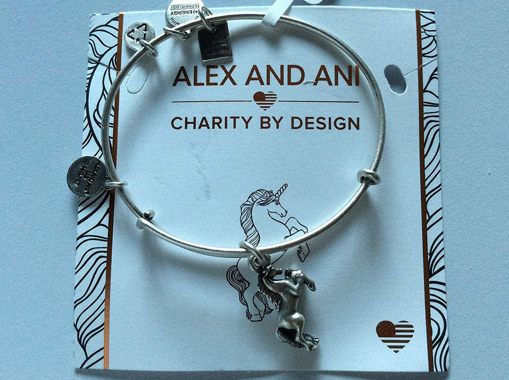 Alex and Ani Unicorn Bangle Bracelet Rafaelian Silver Tag Box Card