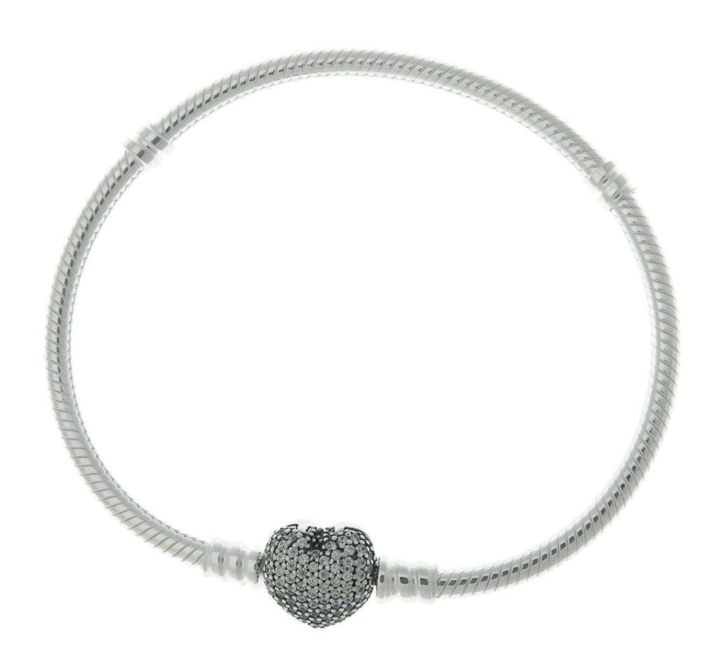 PANDORA 590727CZ-16 Sterling Silver Pave Heart Clasp Bracelet, 6.3"