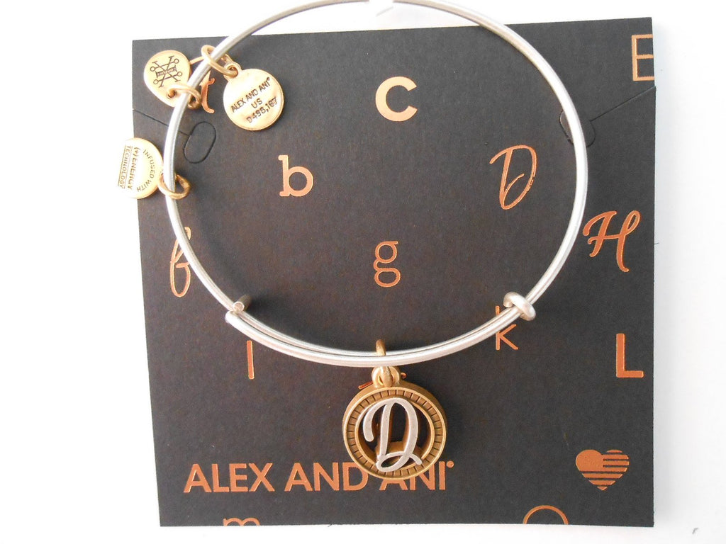 Alex and Ani Initial D Two-Tone Charm Bangle Bracelet - Rafaelian Gold and Silver Finish - A18EBINT04TTRS