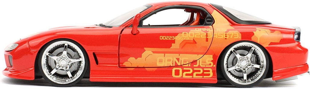 Jada Toys Fast & Furious 1:24 Orange JLS Mazda RX-7 Die-cast Car, Toys for Kids and Adults (30747)