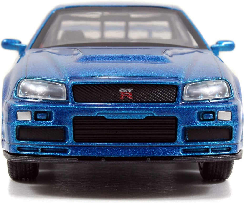 Fast & Furious Brian's Nissan Skyline GT-R R34 Silver & Nissan GT-R R34 Blue 1:32 Die - cast Car, Toys for Kids and Adults