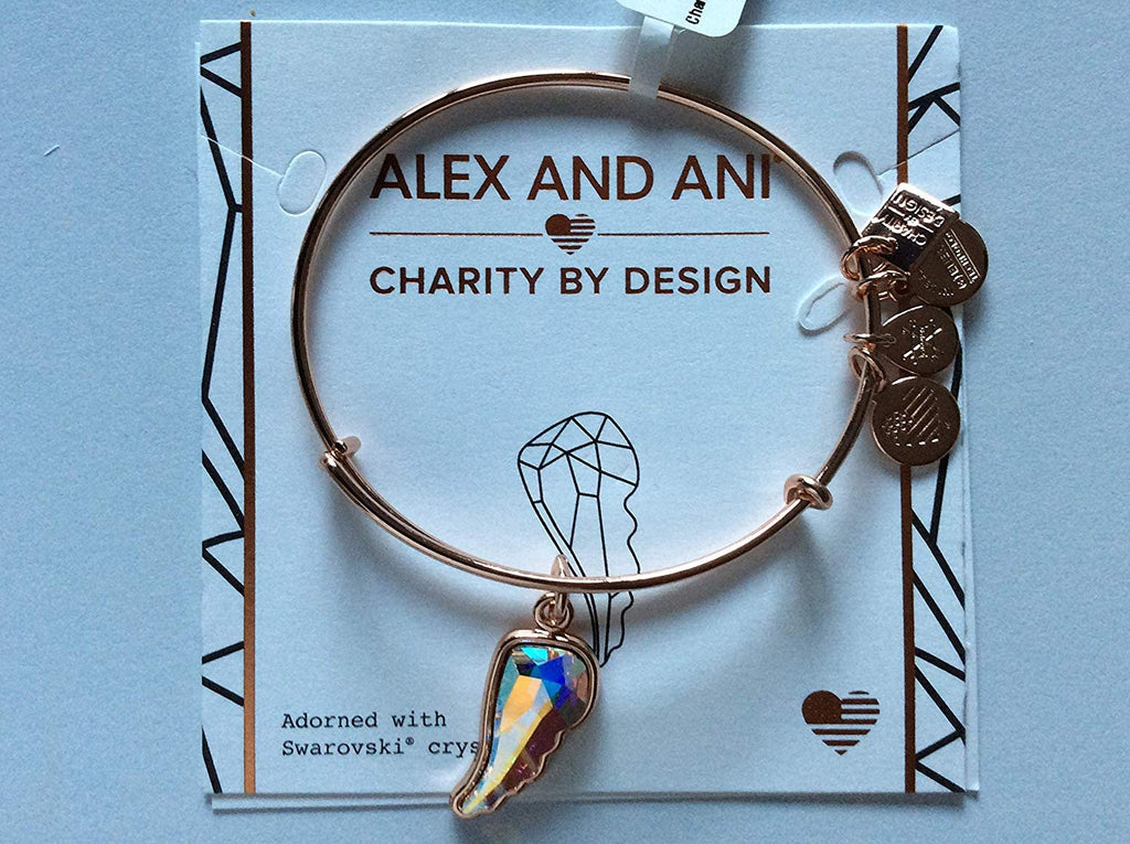 Alex and Ani Crystal Wing Bangle Bracelet Shiny Rose Tag Box Card