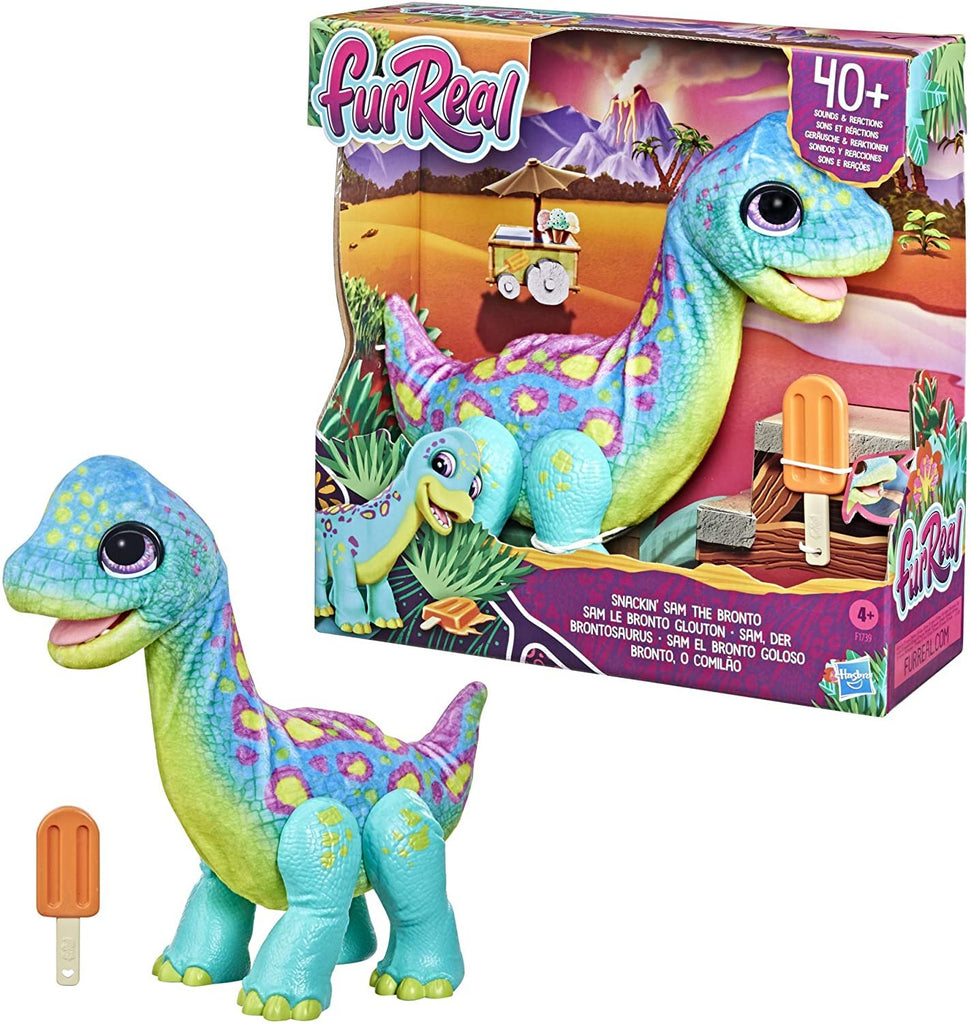 FurReal Snackin’ Sam The Bronto Interactive Animatronic Plush Toy, 40+ Sounds and Reactions, Ages 4 and up