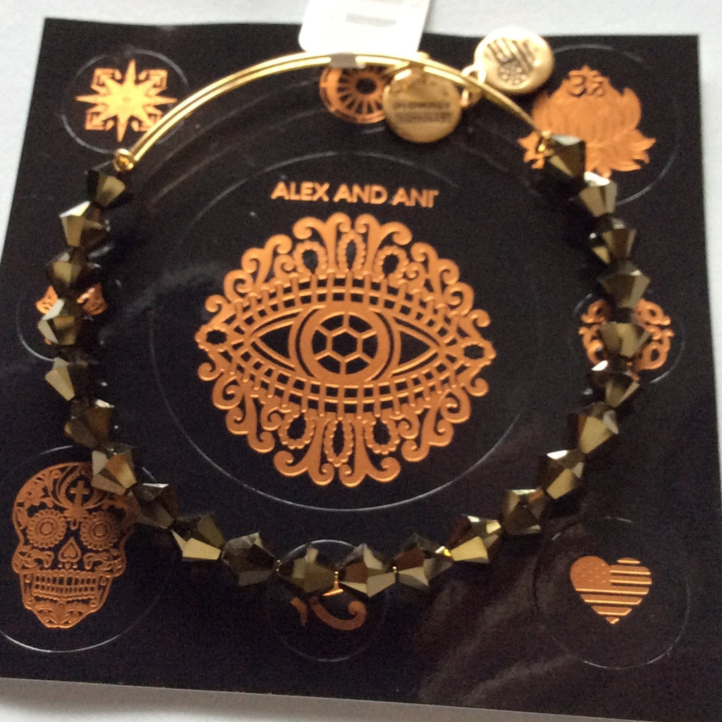 Alex and Ani Gold Foil Bangle Bracelet Shiny Gold Tag Box Card
