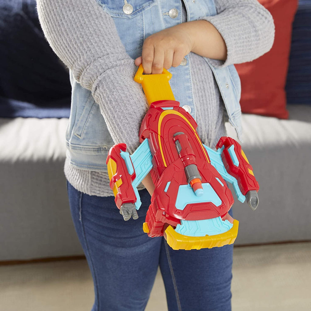 Marvel Avengers Mech Strike Iron Man Strikeshot Gauntlet Role Play Toy with 3 NERF Darts, Pull Handle to Expand, for Kids Ages 5 and Up