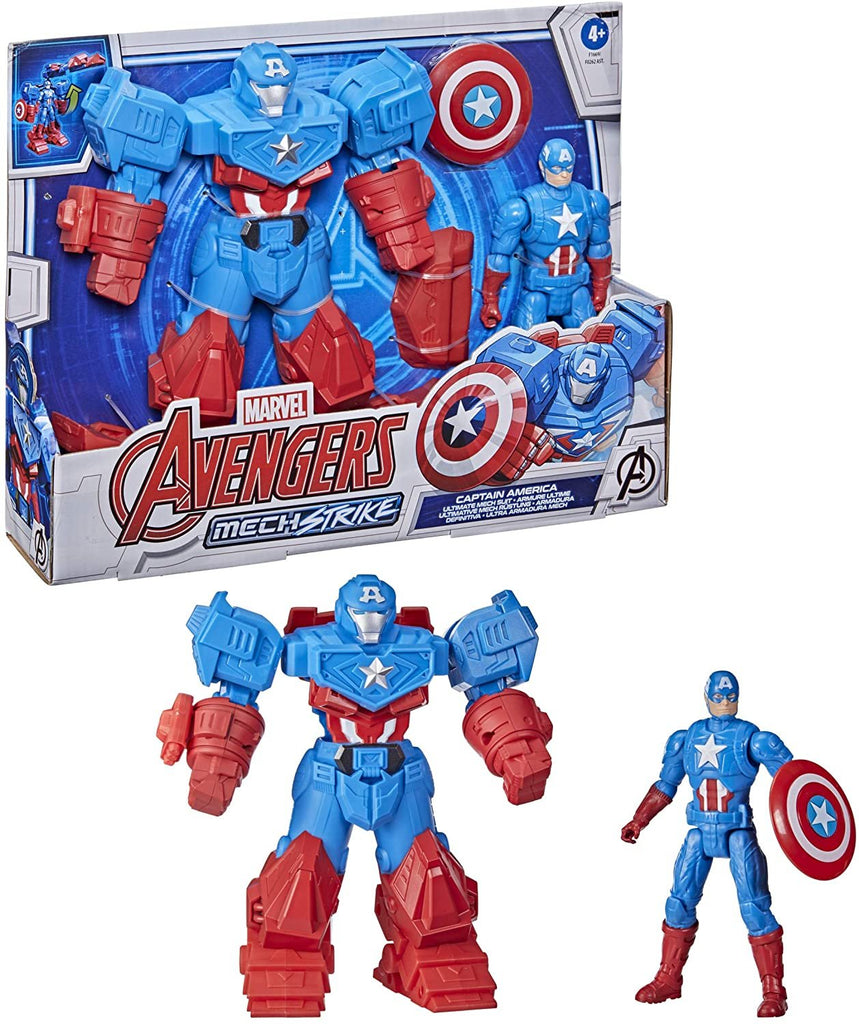 Avengers Marvel Mech Strike 8-inch Super Hero Action Figure Toy Ultimate Mech Suit Captain America, for Kids Ages 4 and Up