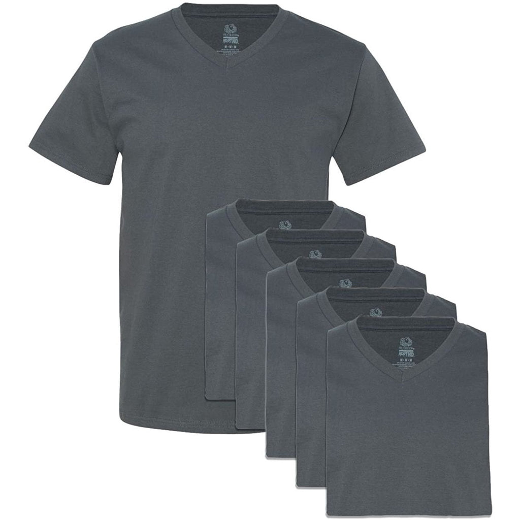 Fruit of the Loom Men's V-Neck T-Shirts 6-Pack All Black Sizes L, XL