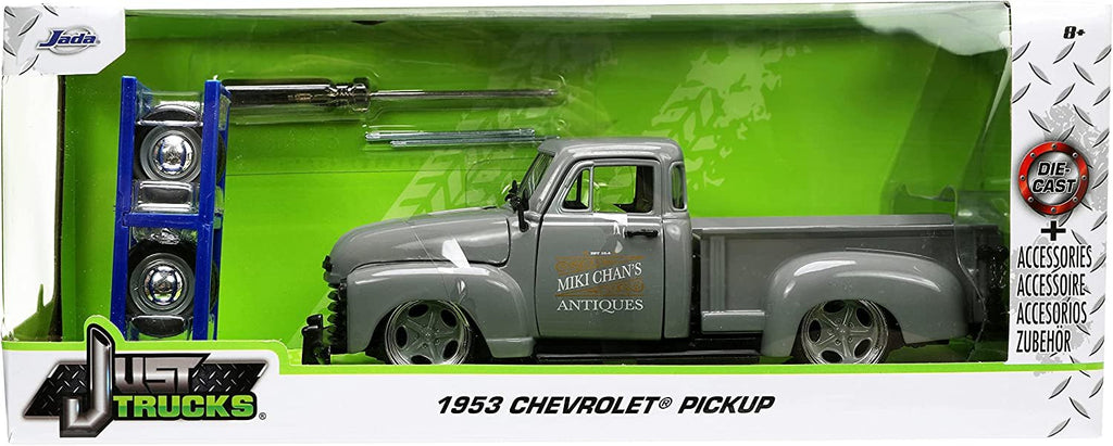 Jada Toys Just Trucks 1:24 1953 Chevy Pickup Die-cast Car Gray with Tire Rack, Toys for Kids and Adults
