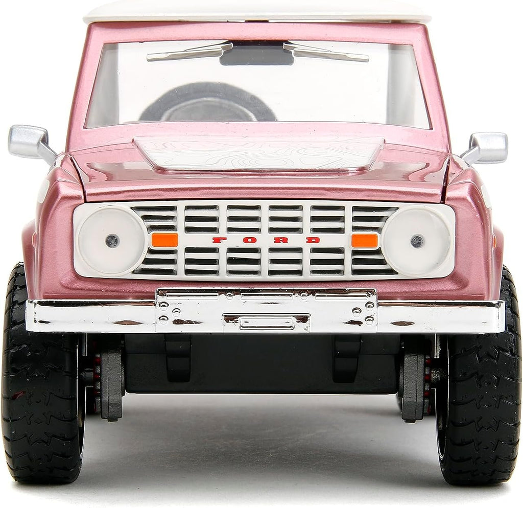 Pink Slips 1:24 1973 Ford Bronco Die-Cast Car, Toys for Kids and Adults(Metallic Pink)