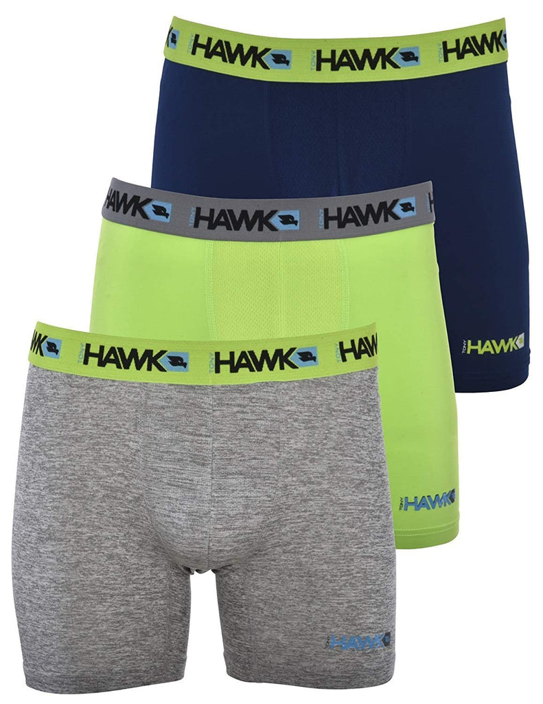 TONY HAWK Mens Performance Underwear - 3-Pack Stretch Performance Boxer Briefs Training Breathable Athletic Fit No Fly