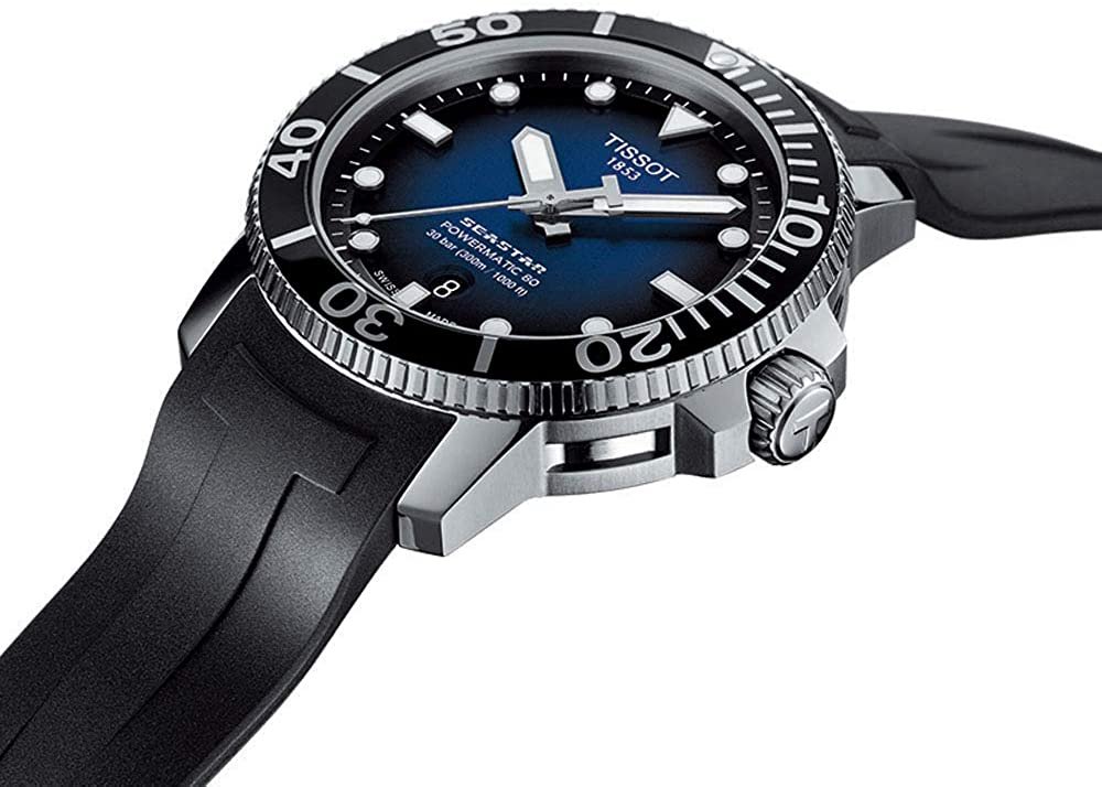 Tissot Men's Seastar 660/1000 Stainless Steel Swiss Automatic Rubber Strap, Black, 21 Casual Watch (Model: T1204071704100)