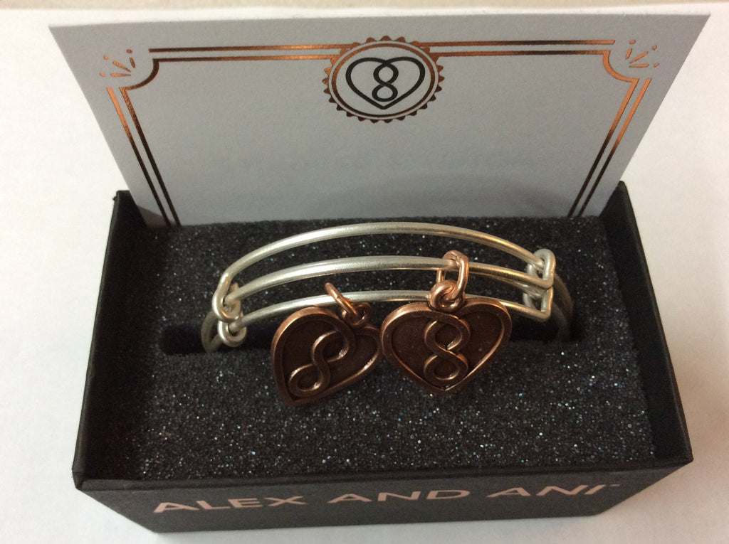 Alex and Ani Mother Daughter Infinity Heart Set of Two Bangle Bracelets - Rafaelian Rose Gold and Silver Finish
