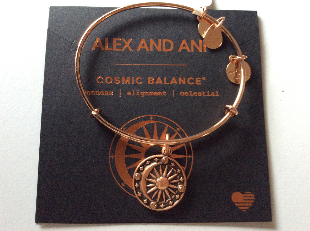 Alex and Ani Cosmic Balance II Bangle Bracelet Rose Gold Tag Box Card