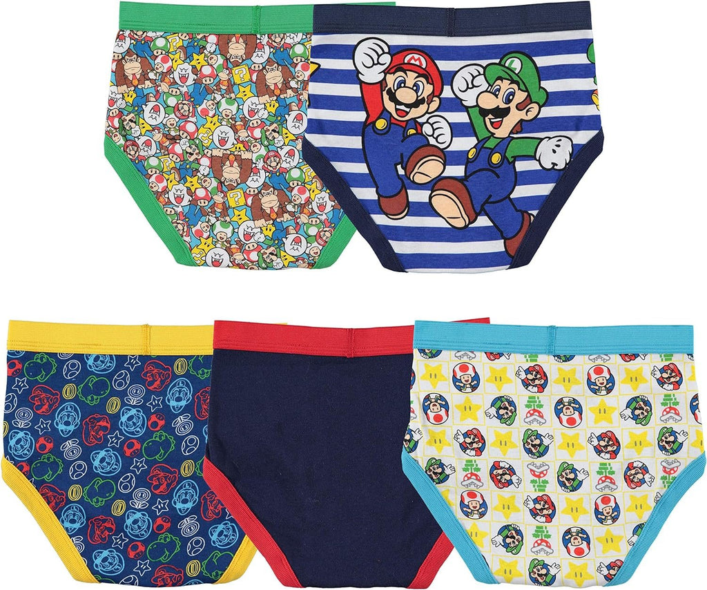 Nintendo Boys' 8 Pack 100% Combed Cotton Briefs with Mario, Luigi, Toad, Yoshi, Peach & Bowser, Sizes 4, 6, 8