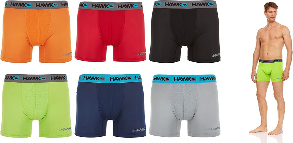 Tony Hawk Mens Performance Boxer Briefs - SPORTY FIT Short Leg 6-Pack Mystery Colors Stretch Underwear Breathable No Fly (S-5X)