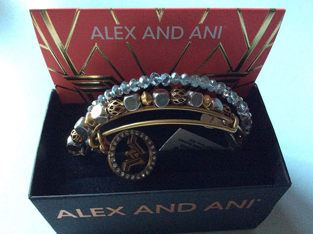 Alex and Ani Wonder Woman Crystal Emblem Set of 3 Rafaelian Gold Bangle Bracelet NWTBC