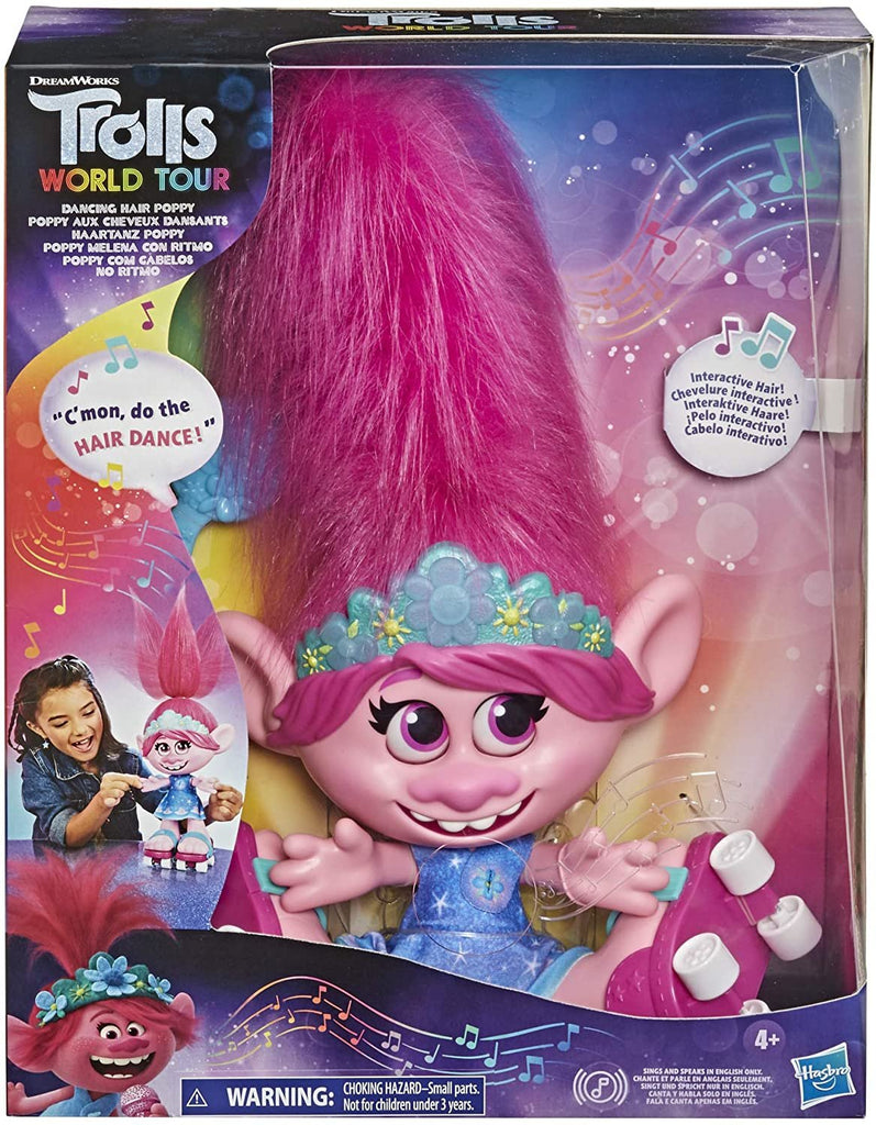 Trolls DreamWorks World Tour Dancing Hair Poppy Interactive Talking Singing Doll with Moving Hair, Toy for Girls and Boys 4 Years and Up