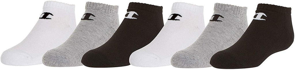 Champion Kids' Big 6-Pack Socks in Quarter or Low Cut, Oxford Gray, 9-11