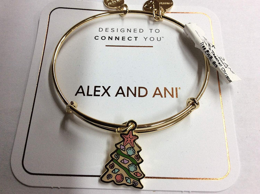 Alex and Ani Color Infusion, Seashell Christmas Tree Bangle Bracelet Shiny Gold One Size