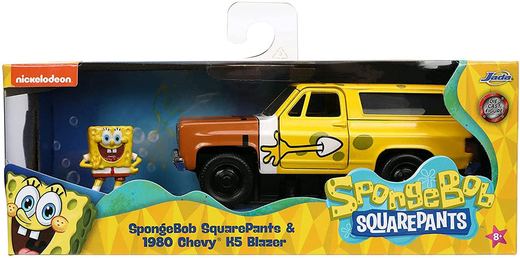 Jada Toys Spongebob Squarepants 1:32 1980 Chevy Blazer K5 Die-cast Car and 1.65" Spongebob Figure, Toys for Kids and Adults, 31798