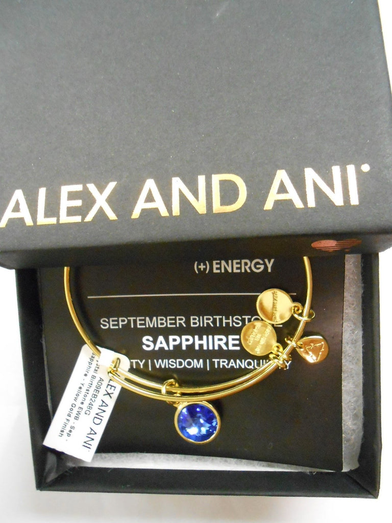 Alex and Ani September Birthstone Sapphire Bangle in Shiny Gold