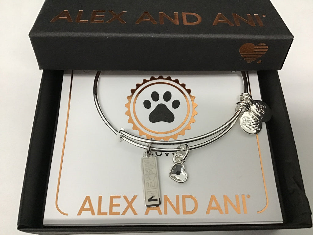 Alex and ANI Duo Charm Meow and Woof Bangle Bracelet Silver/Meow One Size