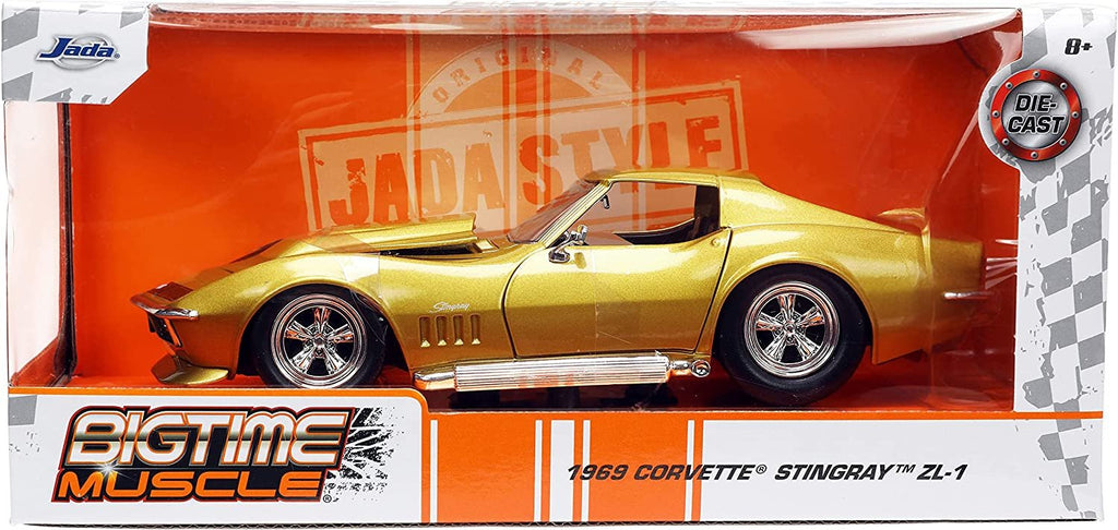 Jada Toys Big Time Muscle 1:24 1969 Chevy Corvette Stingray ZL-1 Die-cast Car Gold, Toys for Kids and Adults
