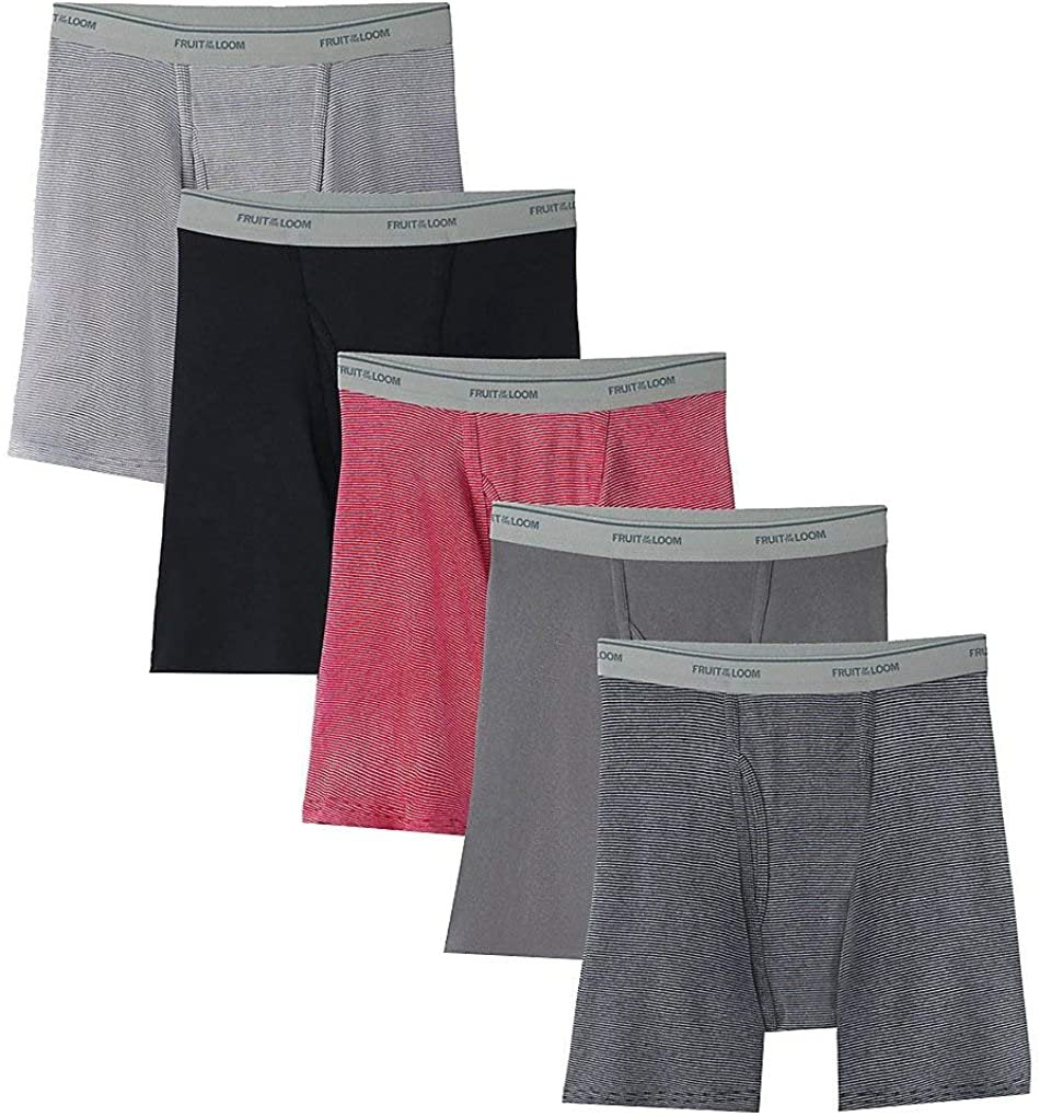 Fruit of the Loom Core Stripe Cotton Boxer Briefs - 5 Pack (5BB4619) M/Assorted