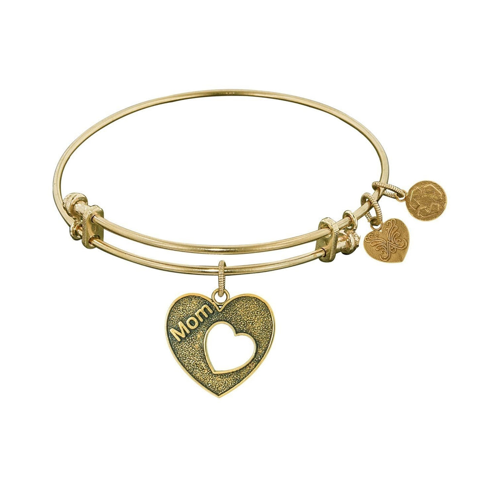Angelica Collection Yellow Brass Heart with MOM Open Heart Mother Bangle Brac...