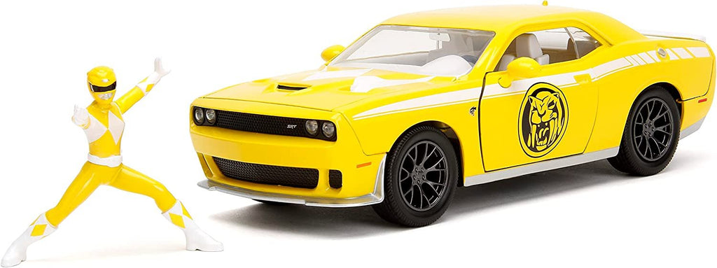 Power Rangers 1:24 2015 Dodge Challenger SRT Hellcat Die-Cast Car & 2.75" Yellow Ranger Figure, Toys for Kids and Adults