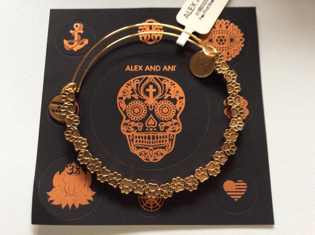 Alex and Ani Paw Print Beaded Bracelet Rafaelian Gold Tag Box Card