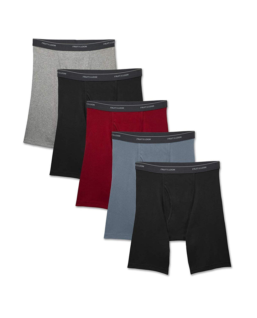 Fruit of the Loom Men's Long Leg Boxer Briefs 5-Pack Tag Free Duel Defense Cotton L (36-38)