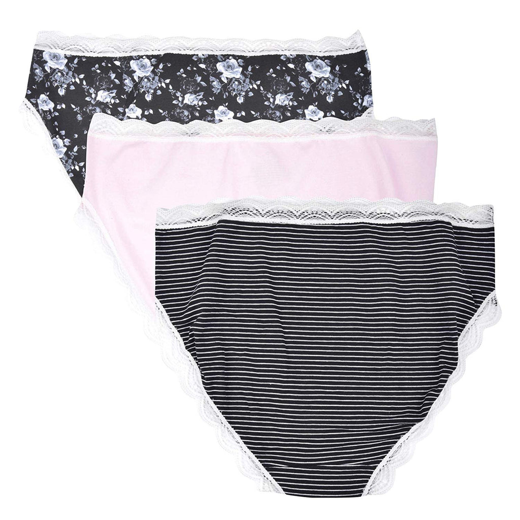 Donna Loren Low-Rise Hipster Ladies Panties Lace Trim Underwear, Assorted 3-Piece Set