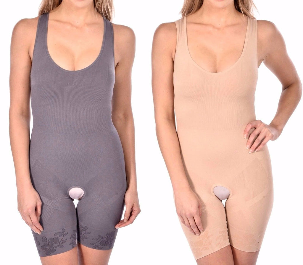 WünderWear Women's Shapwear Seamless Firm Body Thigh Control Slimming Bodysuit Grey Large/X-Large