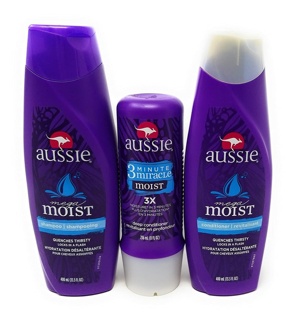 Aussie Moist Shampoo and Conditioner, 13.5 Ounce Each, Plus 3 Minute Miracle Moist, 8 Ounce