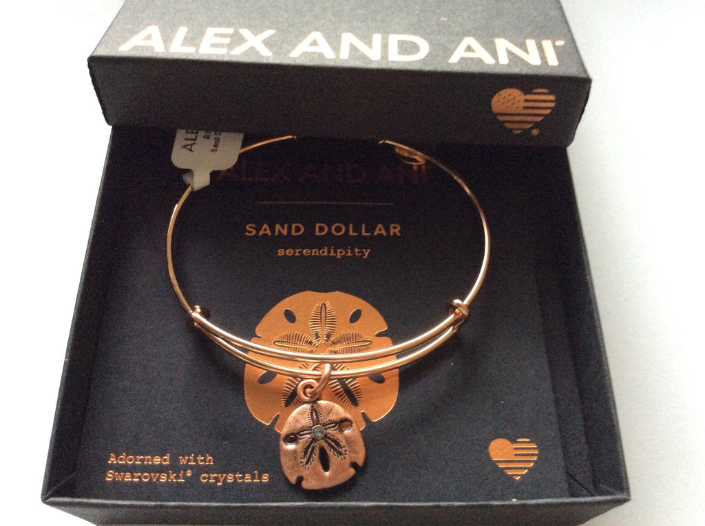 Alex and Ani Sand Dollar III Bangle Bracelet Rose Gold Tag Box Card