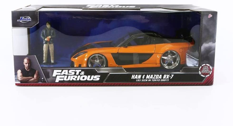 Jada Toys Fast & Furious 1:24 1995 Mazda RX-7 Widebody Die-cast Car w/Han's 2.75" Die-cast Figure, Toys for Kids and Adults