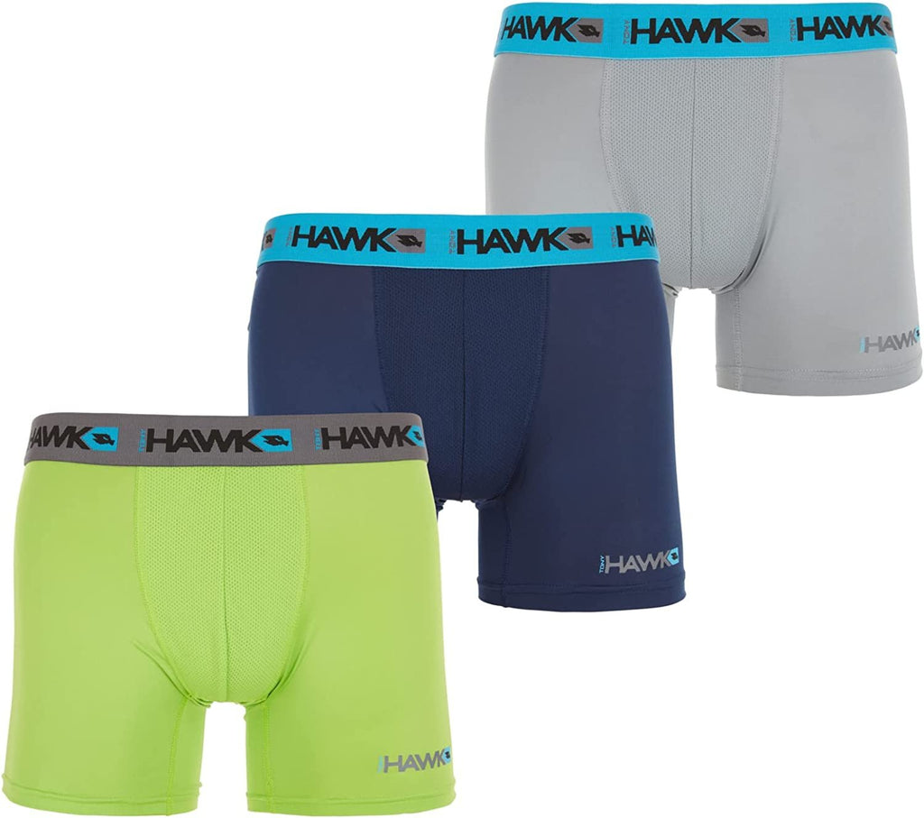 Tony Hawk Mens Performance Boxer Briefs - SPORTY FIT Short Leg 6-Pack Mystery Colors Stretch Underwear Breathable No Fly (S-5X)